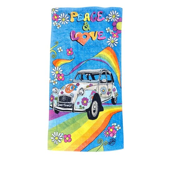 Managal Other - Vintage Peace & Love Flower Power Hippie Retro Rainbow Floral Car Beach Towel